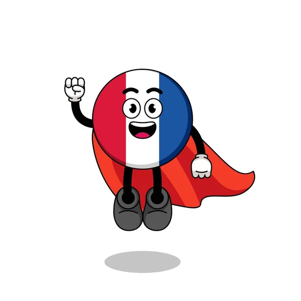 法国国旗卡通片与飞行超级英雄 人物设计 — 图库矢量图片