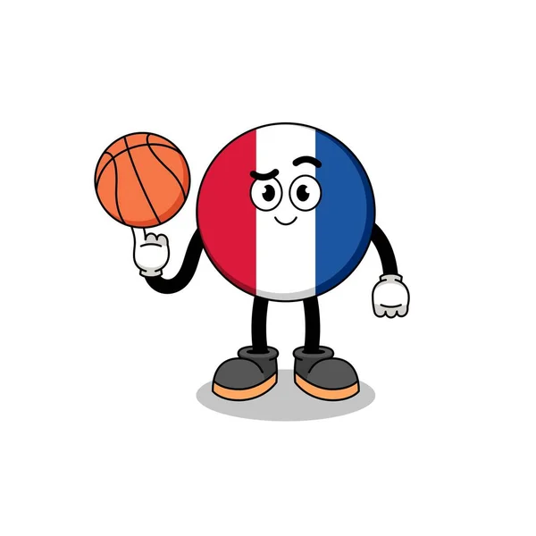 Francia Bandiera Illustrazione Come Giocatore Basket Character Design — Vettoriale Stock