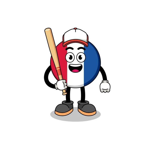 France Flag Mascot Cartoon Como Jogador Beisebol Design Personagens —  Vetores de Stock