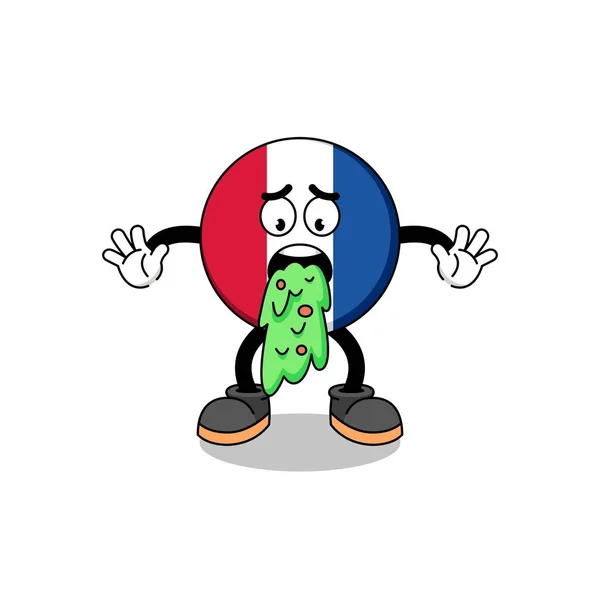 Francia Bandiera Mascotte Cartoni Animati Vomito Character Design — Vettoriale Stock