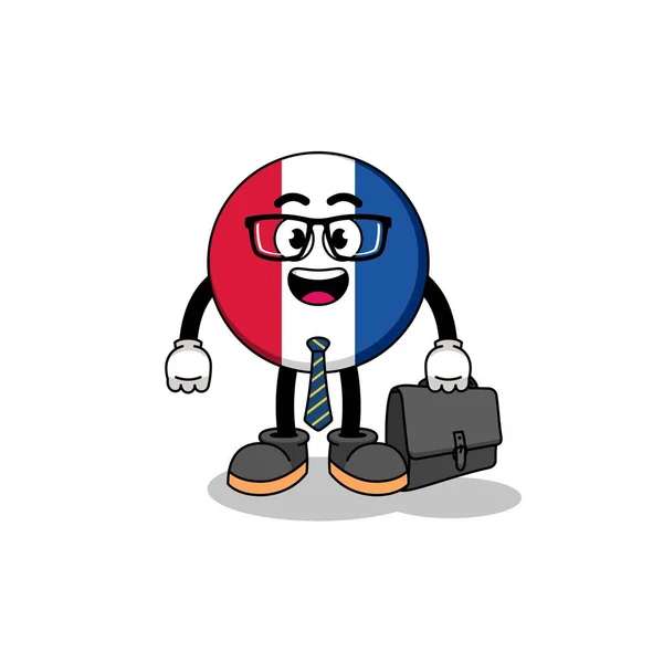 Francuska Flaga Maskotka Jako Biznesmen Projekt Postaci — Wektor stockowy