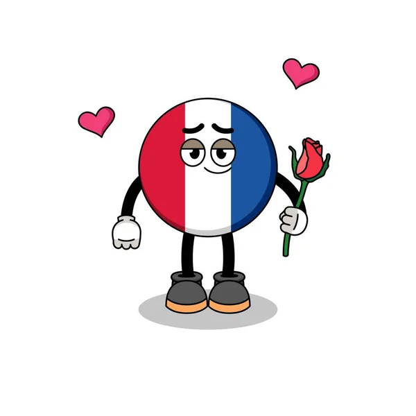 France Flag Mascotte Innamorarsi Character Design — Vettoriale Stock