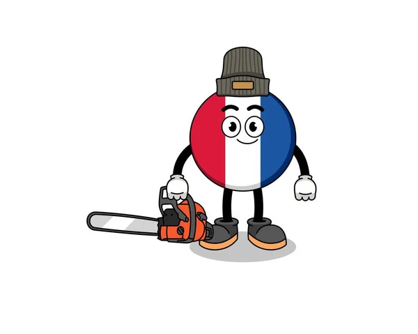 Γαλλία Σημαία Εικονογράφηση Κινουμένων Σχεδίων Ξυλοκόπος Σχεδιασμός Χαρακτήρα — Διανυσματικό Αρχείο