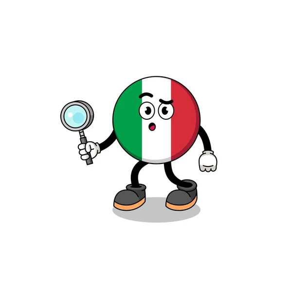Maskot Hledání Italských Vlajek Charakter Designu — Stockový vektor