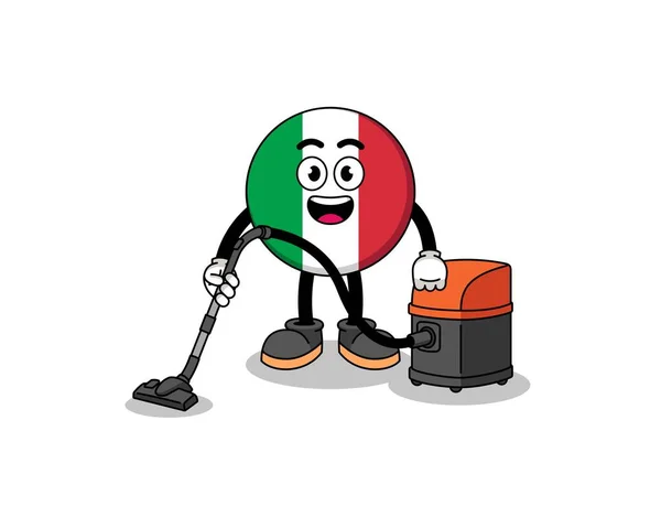 Mascote Personagem Itália Bandeira Segurando Aspirador Design Personagem — Vetor de Stock