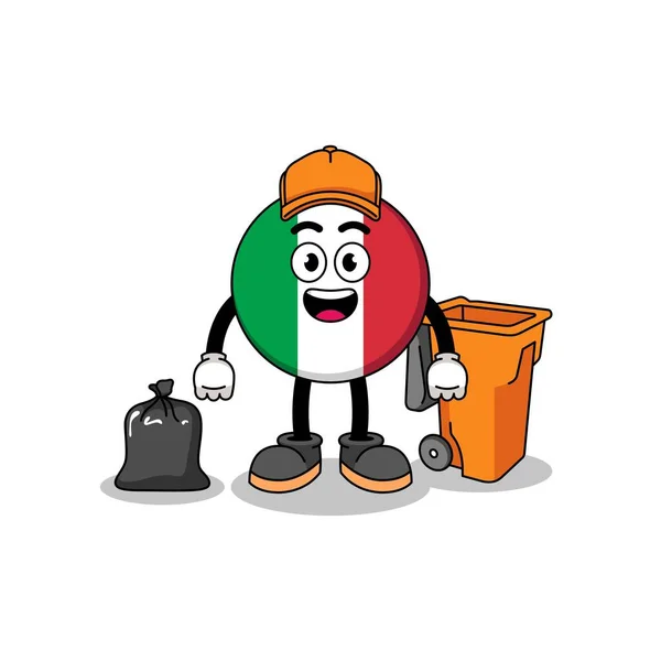 Illusztráció Olasz Zászló Rajzfilm Mint Egy Szemétgyűjtő Karakter Design — Stock Vector