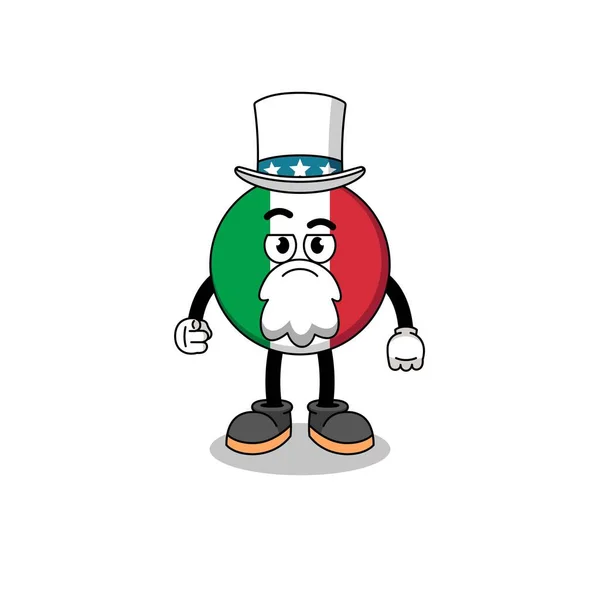 Ilustracja Włoskiej Flagi Kreskówki Chcę Żebyś Gest Projekt Postaci — Wektor stockowy