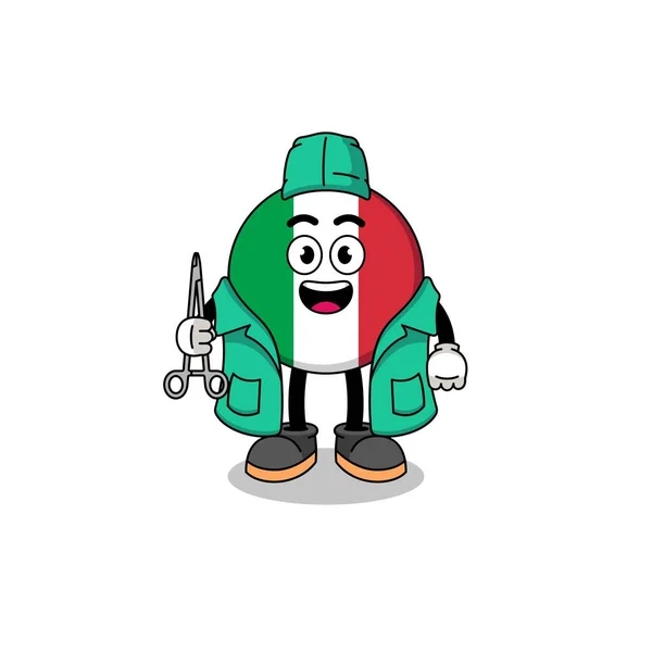 Ilustracja Maskotki Włoskiej Flagi Jako Chirurga Projekt Postaci — Wektor stockowy