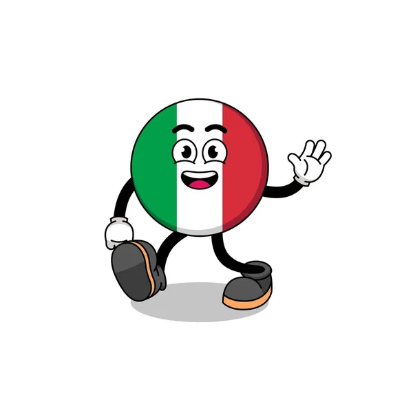 Italia Bandera Caricatura Caminar Diseño Personajes — Vector de stock