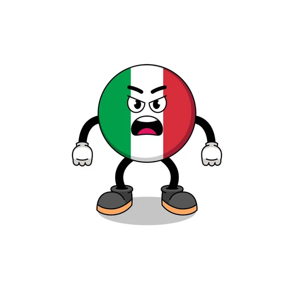 Italia Bandiera Cartone Animato Illustrazione Con Espressione Arrabbiata Character Design — Vettoriale Stock