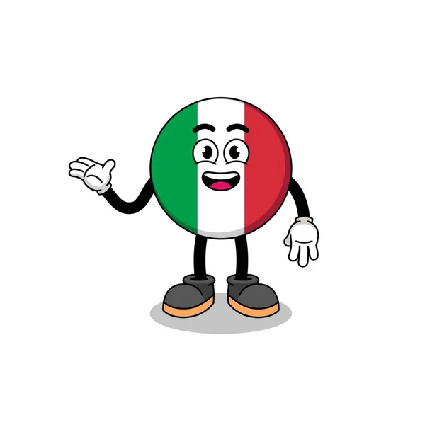 Italia Bandera Dibujos Animados Con Pose Bienvenida Diseño Personajes — Archivo Imágenes Vectoriales