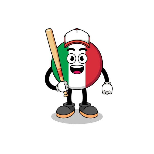 Italiaanse Vlag Mascotte Cartoon Als Een Honkballer Karakter Ontwerp — Stockvector
