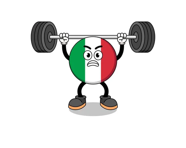 İtalyan bayraklı maskot çizgi filmi halter kaldırıyor, karakter tasarımı