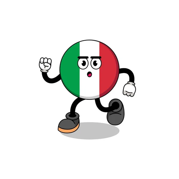Running Italy Flag Mascotte Illustrazione Character Design — Vettoriale Stock