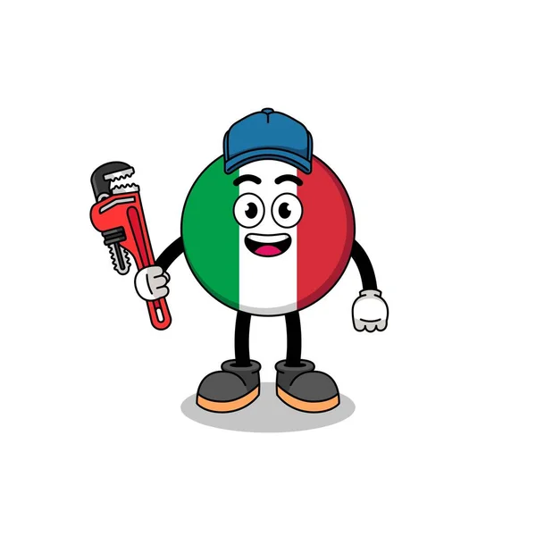 Italská Vlajka Ilustrace Karikatura Jako Instalatér Charakter Design — Stockový vektor