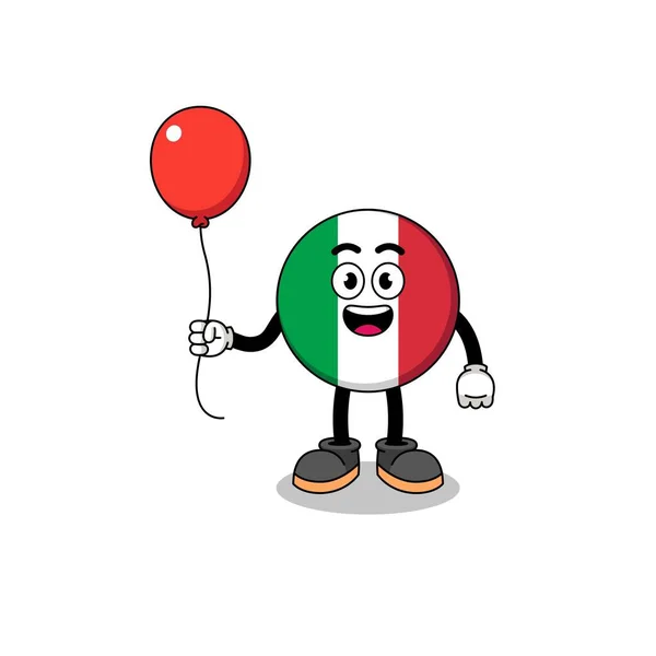 Karikatura Italské Vlajky Držící Balón Charakter Designu — Stockový vektor