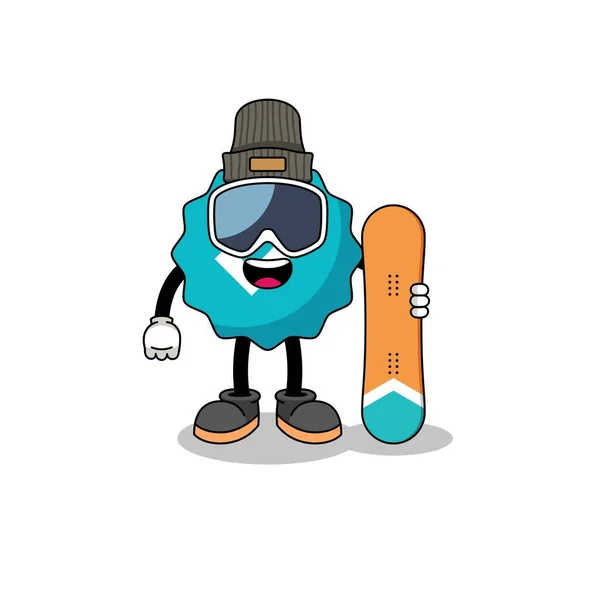 Mascotte Cartoon Van Geverifieerd Teken Snowboard Speler Karakter Ontwerp — Stockvector