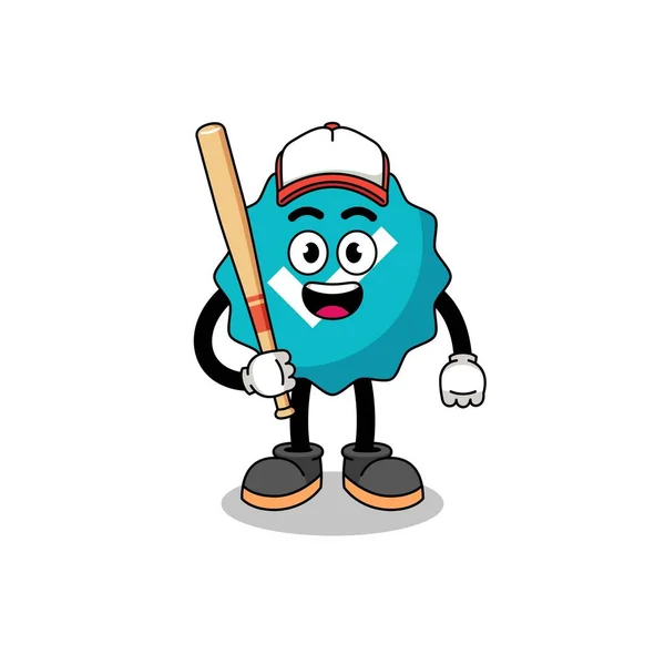 Signe Vérifié Mascotte Dessin Animé Tant Que Joueur Baseball Character — Image vectorielle