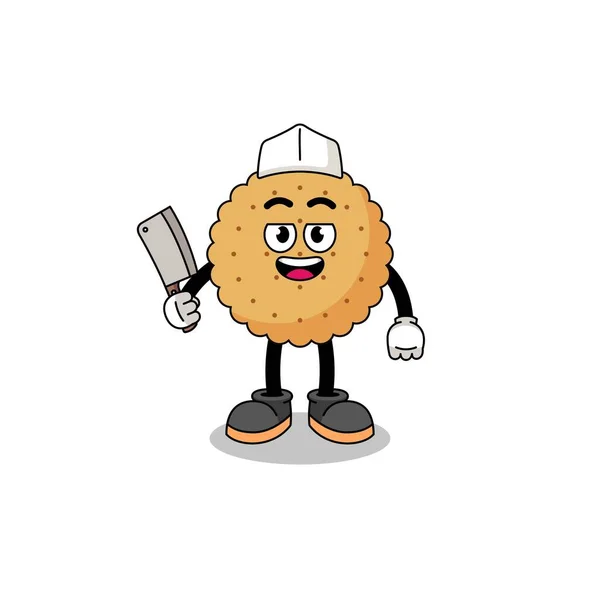 Mascot Biscuit Butcher Character Design — Stock Vector