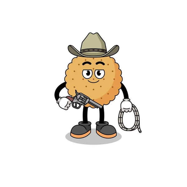 Karakter Mascotte Van Biscuit Ronde Als Een Cowboy Karakter Ontwerp — Stockvector