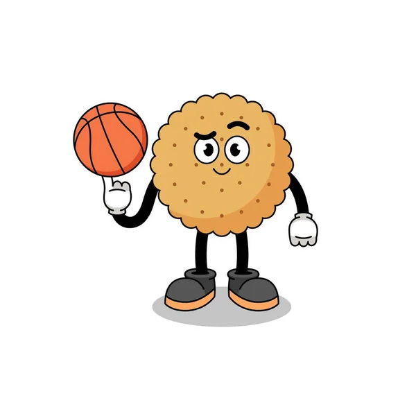Illustration Ronde Biscuit Tant Que Joueur Basket Ball Character Design — Image vectorielle