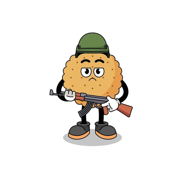 Cartoon Biscuit Soldier Character Design — Stock Vector
