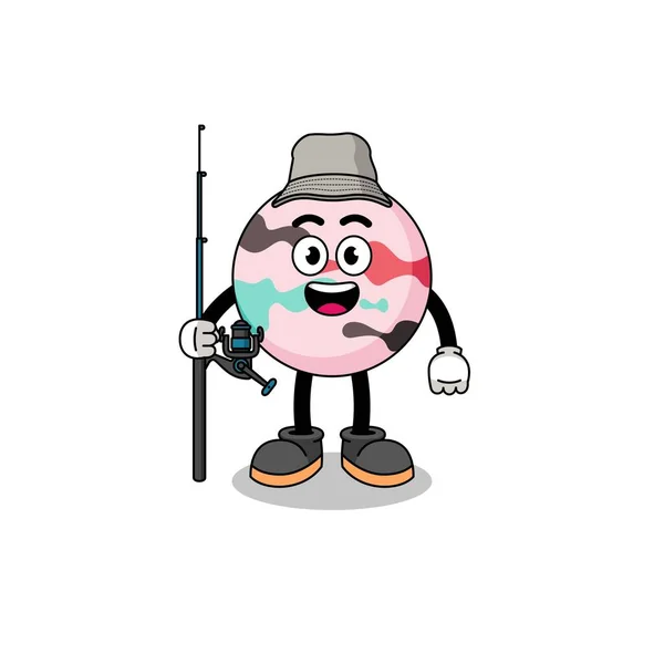 Mascota Ilustración Del Pescador Bomba Del Baño Diseño Del Carácter — Vector de stock