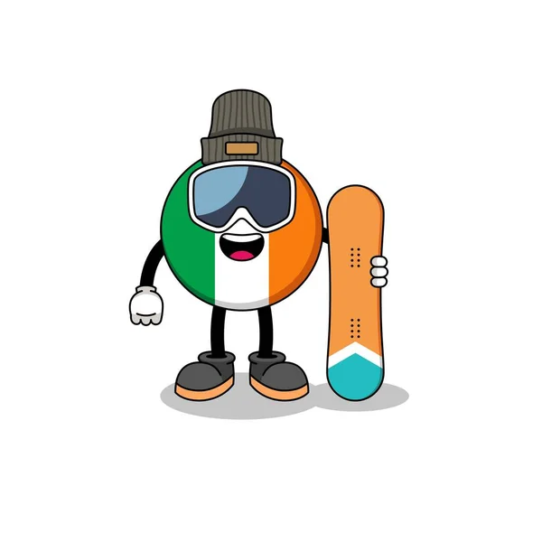 Mascotte Cartoon Van Ireland Vlag Snowboard Speler Karakter Ontwerp — Stockvector