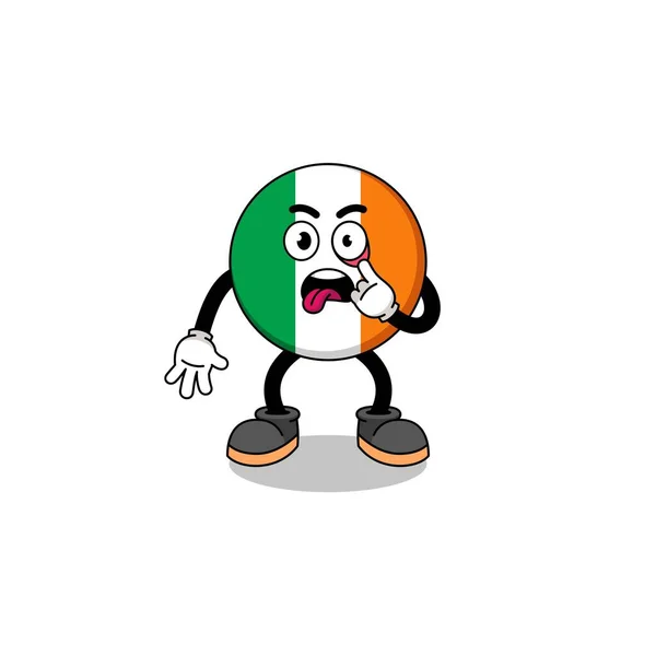 Karakter Illustratie Van Vlag Van Ierland Met Uitgestoken Tong Karakter — Stockvector