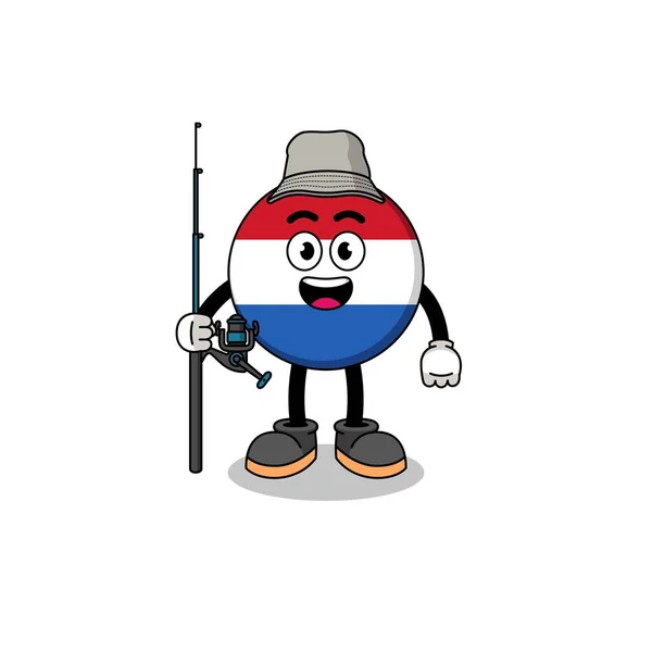 Mascotte Illustratie Van Nederlandse Vlag Visser Karakter Ontwerp — Stockvector