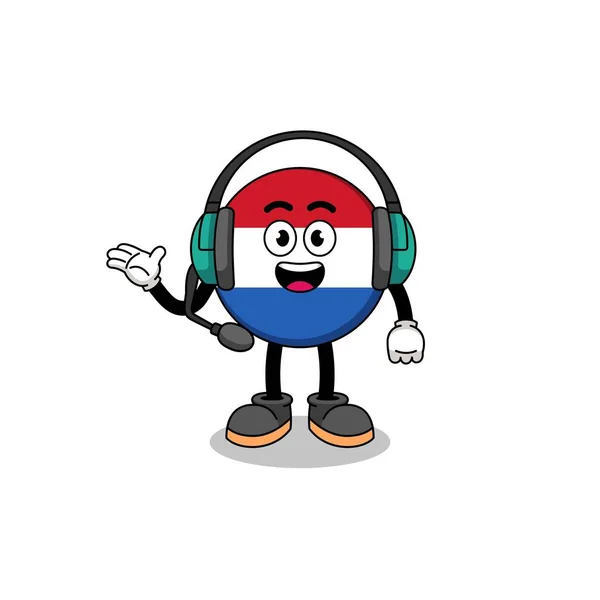 Mascotte Illustration Drapeau Des Pays Bas Tant Que Service Client — Image vectorielle