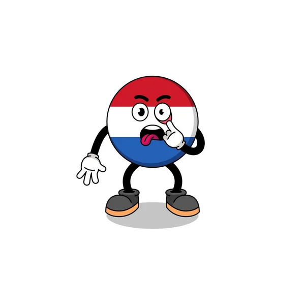 Personagem Ilustração Bandeira Das Terras Baixas Com Língua Saliente Design — Vetor de Stock