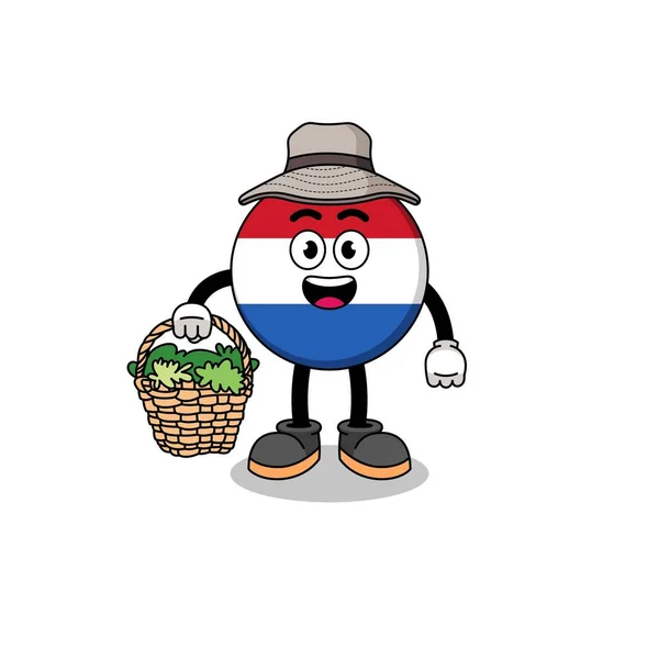 Personagem Ilustração Bandeira Das Terras Baixas Como Herbalist Design Caráter — Vetor de Stock
