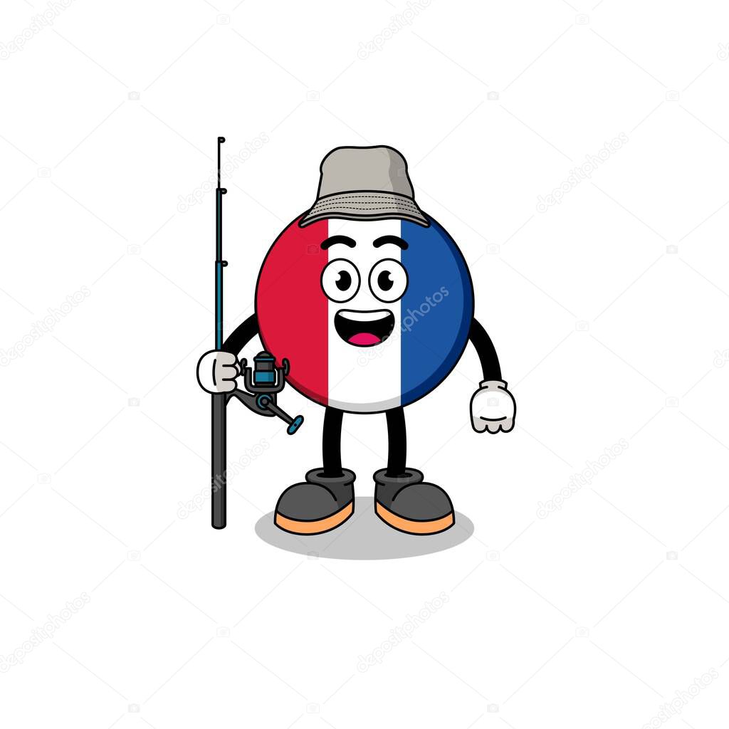 Mascot Illustration of france flag fisherman , character design