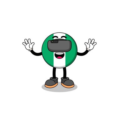 VR kulaklıklı Nijerya bayrağı tasviri, karakter tasarımı