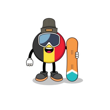 Belçika bayraklı snowboard oyuncusunun maskot karikatürü