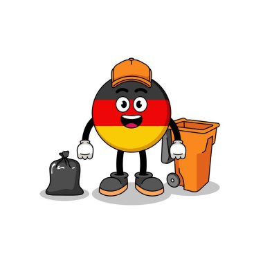 Çöp toplayıcısı olarak Alman bayrağı karikatürü, karakter tasarımı