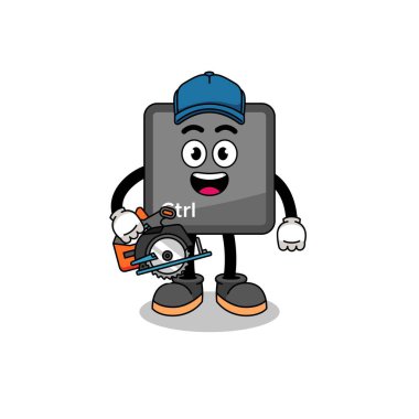 Bir ahşap işçisi olarak klavye kontrol düğmesinin çizgi film çizimi, karakter tasarımı