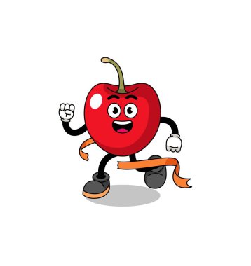 Bitiş çizgisinde ilerleyen kiraz karikatürü, karakter tasarımı