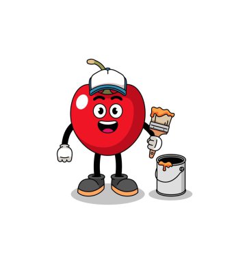 Bir ressam olarak kiraz maskotu, karakter tasarımı