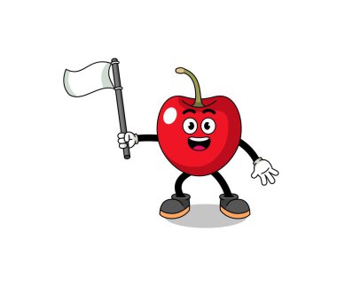 Beyaz bir bayrak taşıyan kiraz çizgi film tasarımı, karakter tasarımı