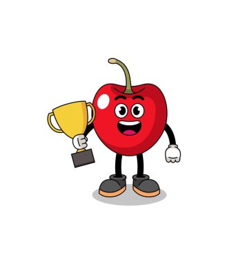 Çizgi film maskotu elinde kupa, karakter tasarımı