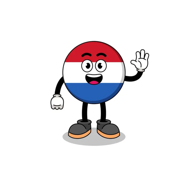 Niederländische Flagge Karikatur Mit Winkender Handgeste Charakterdesign — Stockvektor