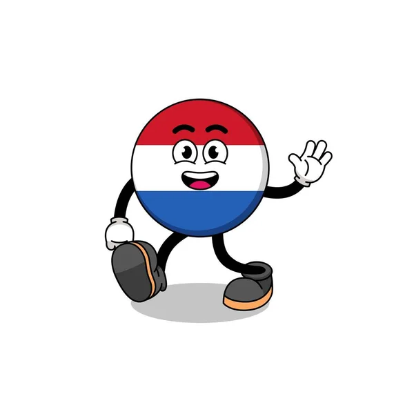 Netherlands Vlajka Karikatura Chůze Charakter Design — Stockový vektor