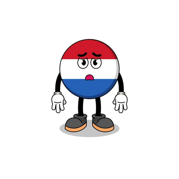 Netherlands Bandeira Cartoon Ilustração Com Rosto Triste Design Personagem — Vetor de Stock
