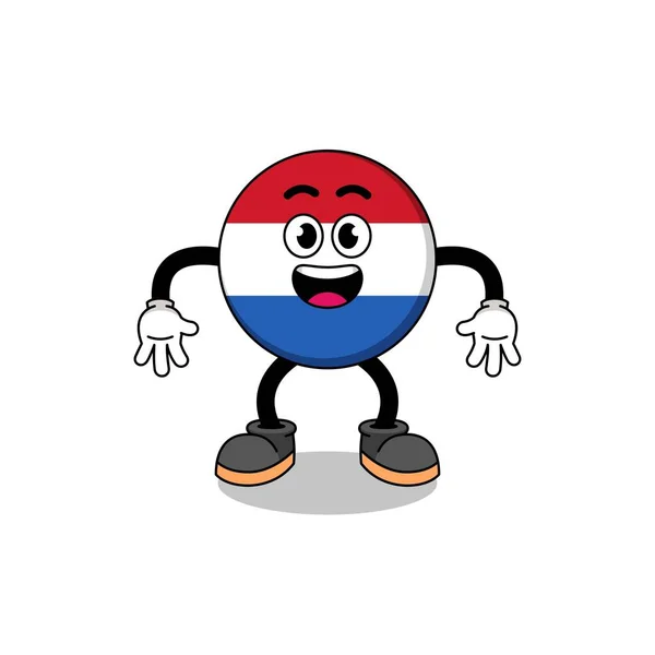 Pays Bas Drapeau Dessin Animé Avec Geste Surpris Character Design — Image vectorielle