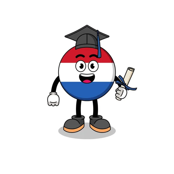 Mascotas Bandera Los Países Bajos Con Pose Graduación Diseño Personajes — Archivo Imágenes Vectoriales