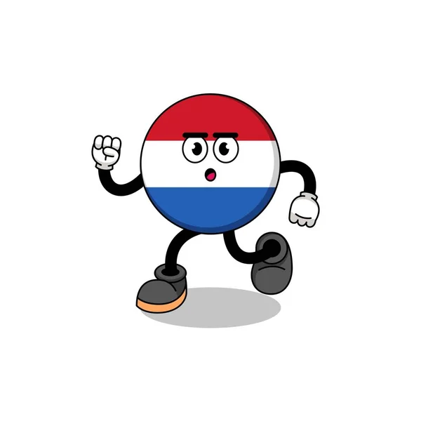 Mascotte Running Netherlands Flag Illustration Design Caractère — Image vectorielle