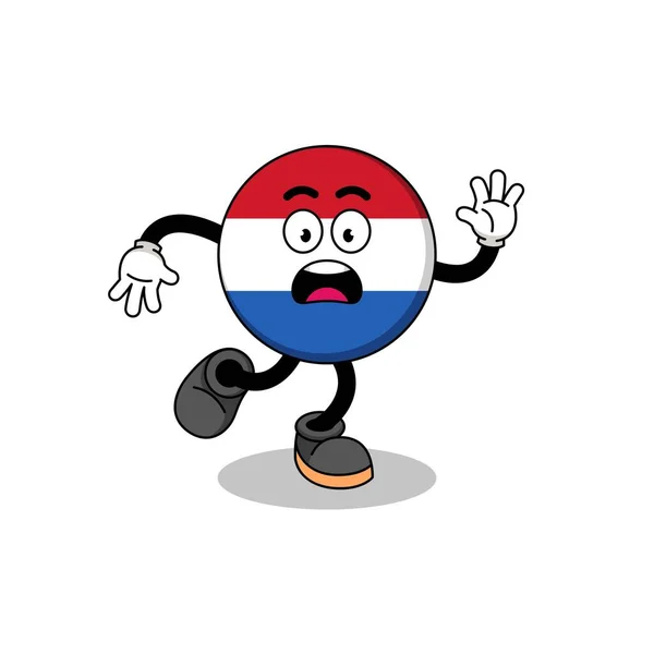 Escorregando Holandês Bandeira Mascote Ilustração Design Personagem — Vetor de Stock