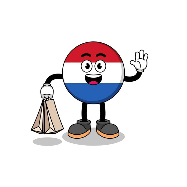 Dibujos Animados Las Compras Bandera Los Países Bajos Diseño Personajes — Archivo Imágenes Vectoriales